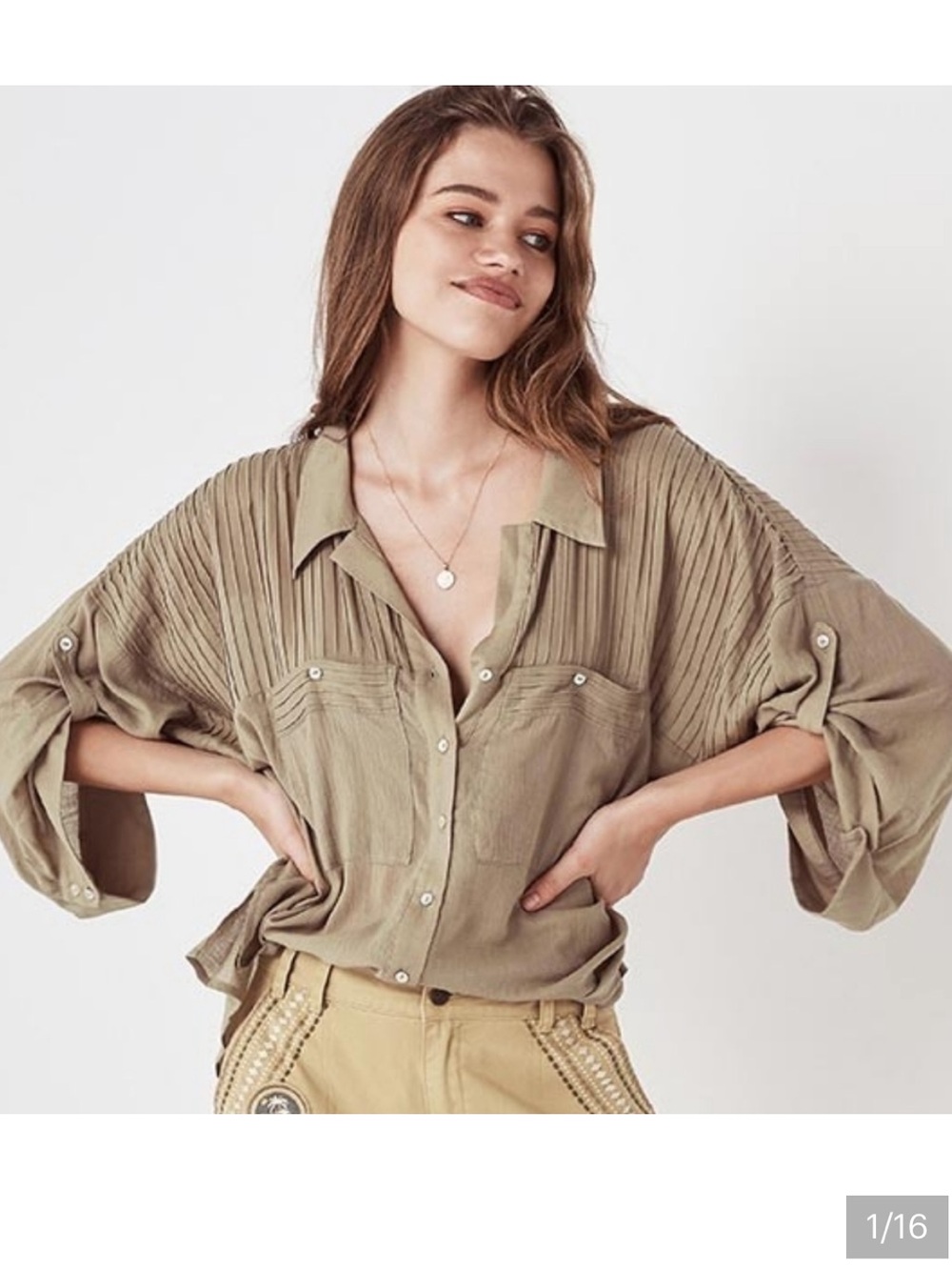 Spell and the Gypsy Linda blouse in tan khaki XS GUC